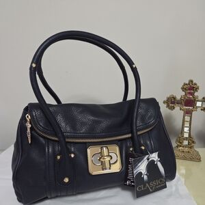 Vintage B Makowsky Navy Satchel In Glove Leather